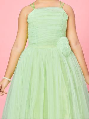 Aarika girls green colour net gown 5