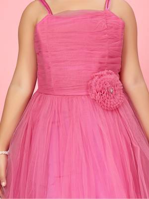 Aarika girls pink colour net gown 5