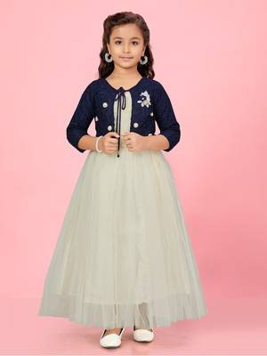 Aarika girls cream colour net gown 1