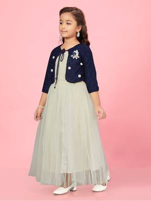 Aarika girls cream colour net gown 2