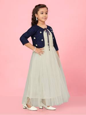 Aarika girls cream colour net gown 3