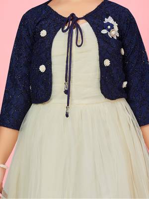 Aarika girls cream colour net gown 5