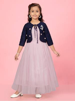 Aarika girls pink colour net gown 1