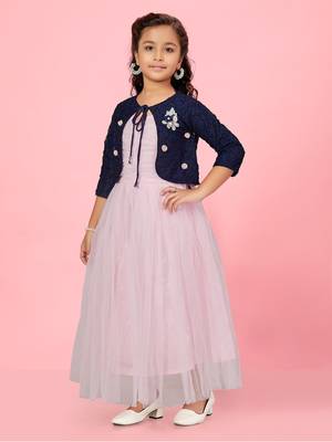Aarika girls pink colour net gown 2