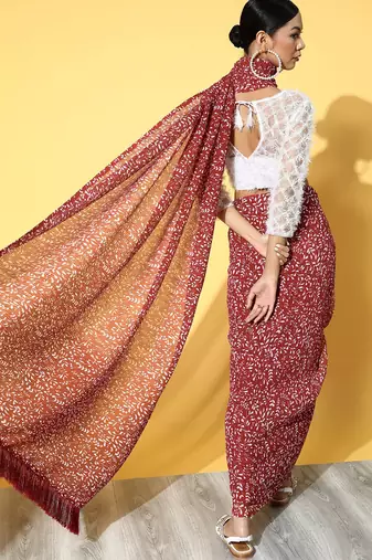 Riva enterprise women's georgette digital printed full crushed exclusive saree