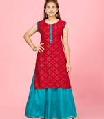 Aarika girls rani colour cotton printed kurti