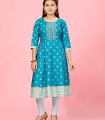 Aarika girls firozi colour cotton kurti