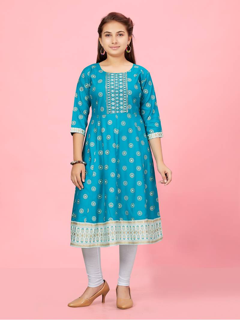 Aarika girls firozi colour cotton kurti