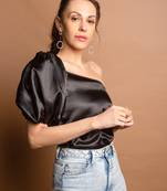 Black one sleeve satin top