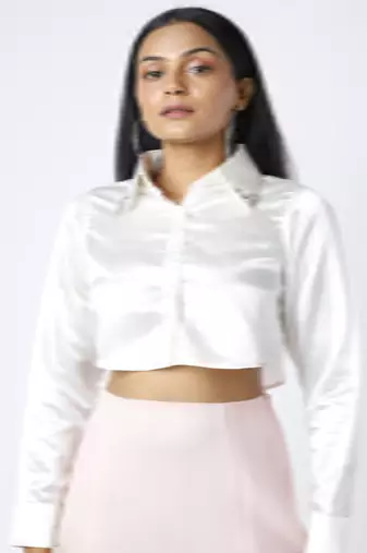 Embroidered satin shirt