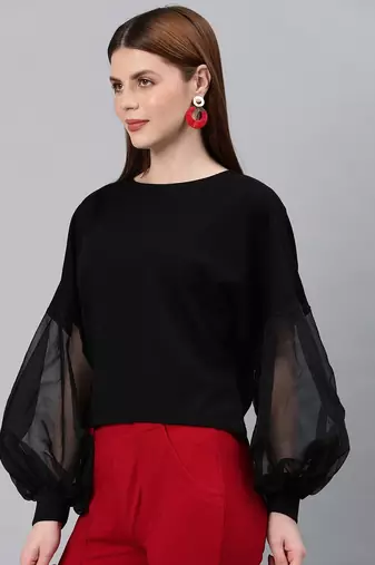 Black net sleeves top