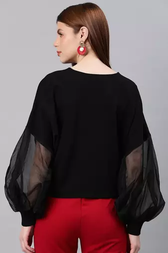 Black net sleeves top