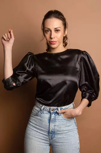 Black satin top