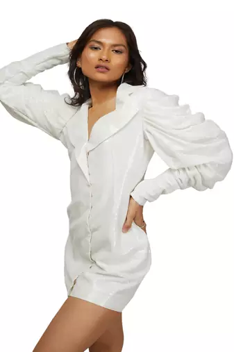 Blazer dress with cowl sleeve