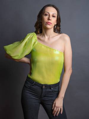 Neon one shoulder top 1