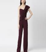 Wine ruffle jumpsuit