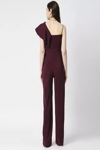 Wine ruffle jumpsuit