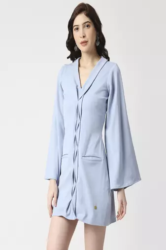 Powder blue front manipulated dress