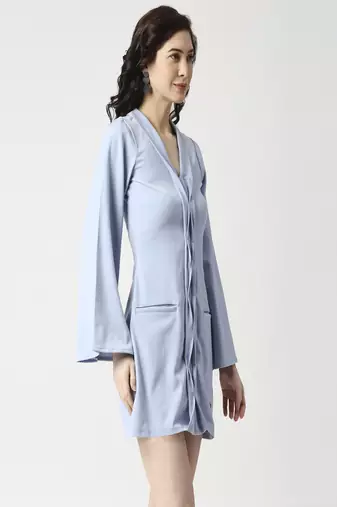 Powder blue front manipulated dress