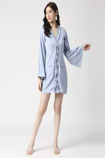 Powder blue front manipulated dress