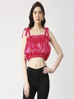Gathered crop top with shoulder tie-up 1