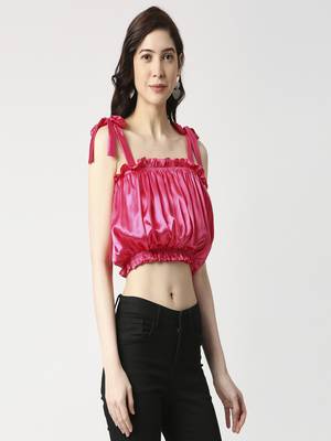 Gathered crop top with shoulder tie-up 2