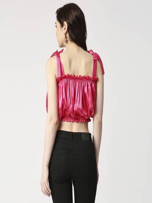 Gathered crop top with shoulder tie-up 3