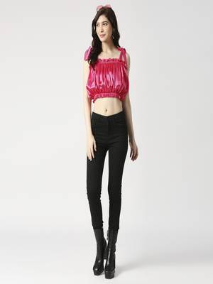 Gathered crop top with shoulder tie-up 5