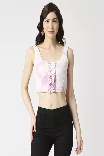Tie dye centre front ruffle corset