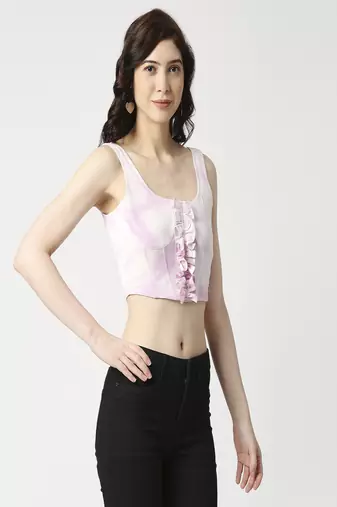 Tie dye centre front ruffle corset