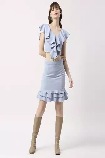Cord-set- crop top and skirt ruffles