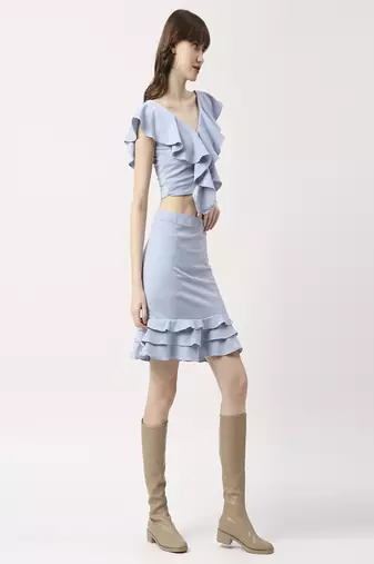 Cord-set- crop top and skirt ruffles