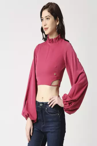 Ruffle neck crop top