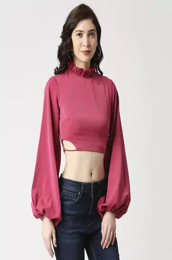 Ruffle neck crop top
