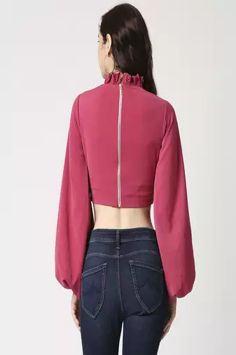 Ruffle neck crop top