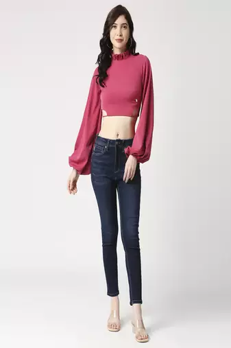 Ruffle neck crop top
