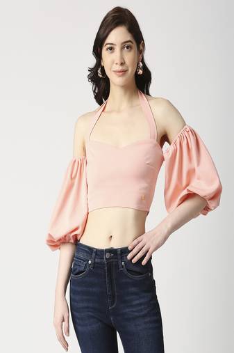 Peach tie-up crop top