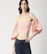Peach tie-up crop top