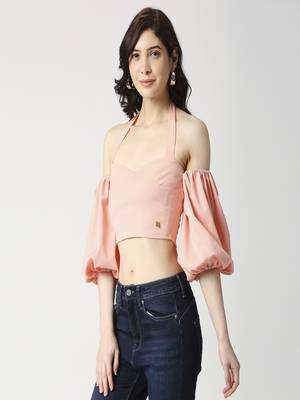 Peach tie-up crop top 2