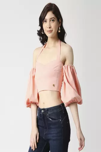 Peach tie-up crop top