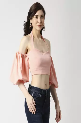 Peach tie-up crop top