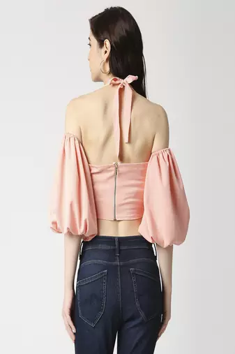 Peach tie-up crop top