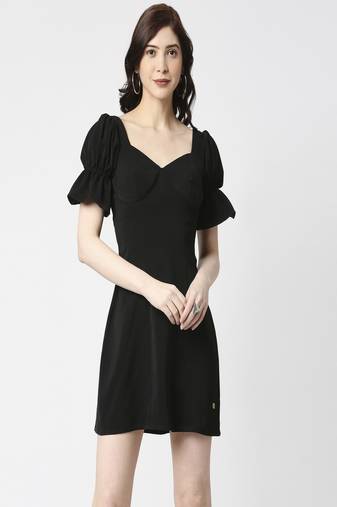 Black puff sleeve dress
