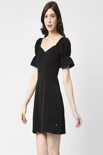 Black puff sleeve dress