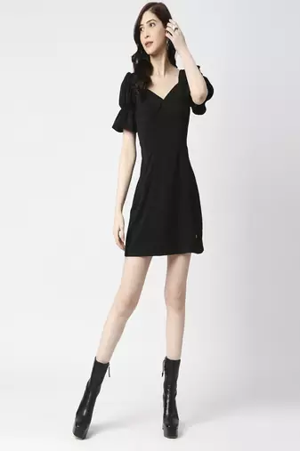 Black puff sleeve dress