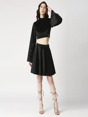 Velvet cord-set crop top and flared skirt 1