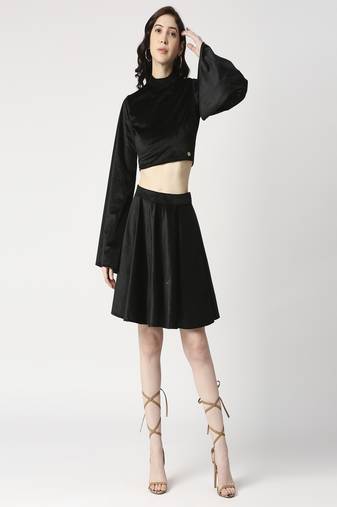 Velvet cord-set crop top and flared skirt