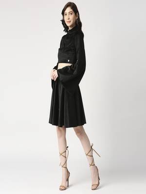 Velvet cord-set crop top and flared skirt 2