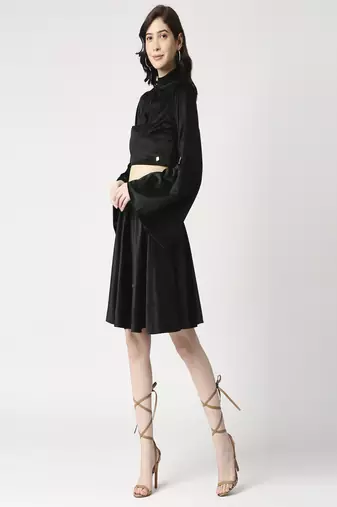 Velvet cord-set crop top and flared skirt