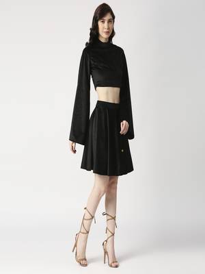 Velvet cord-set crop top and flared skirt 3